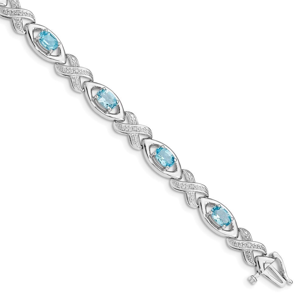 Kazi Luxury Silver Rhodium-plated Diamond & Light Swiss Blue Topaz Bracelet